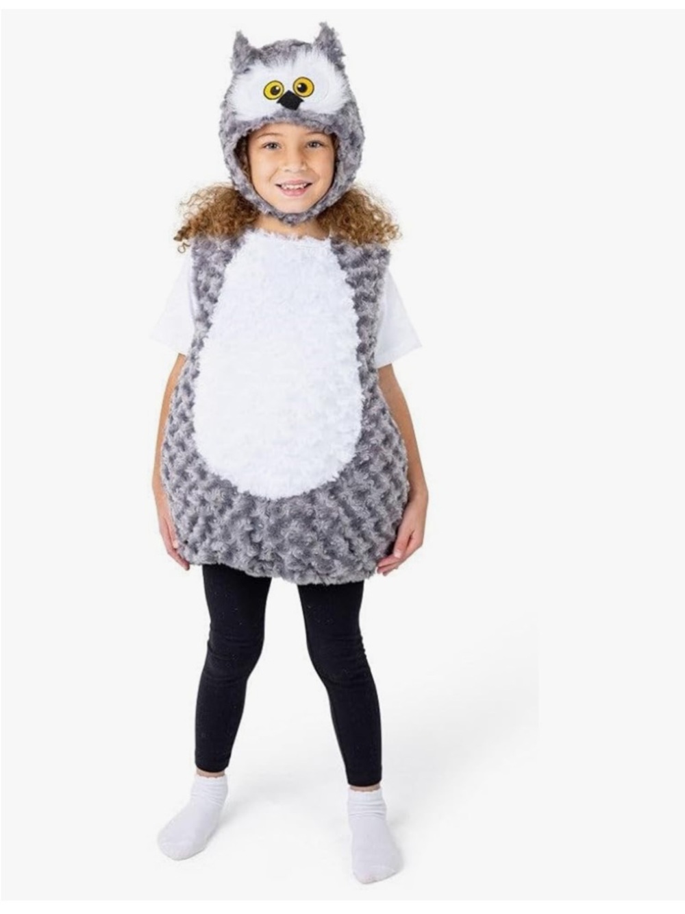 Gray and White Owl Kids Costume Plush Tunic and Hood